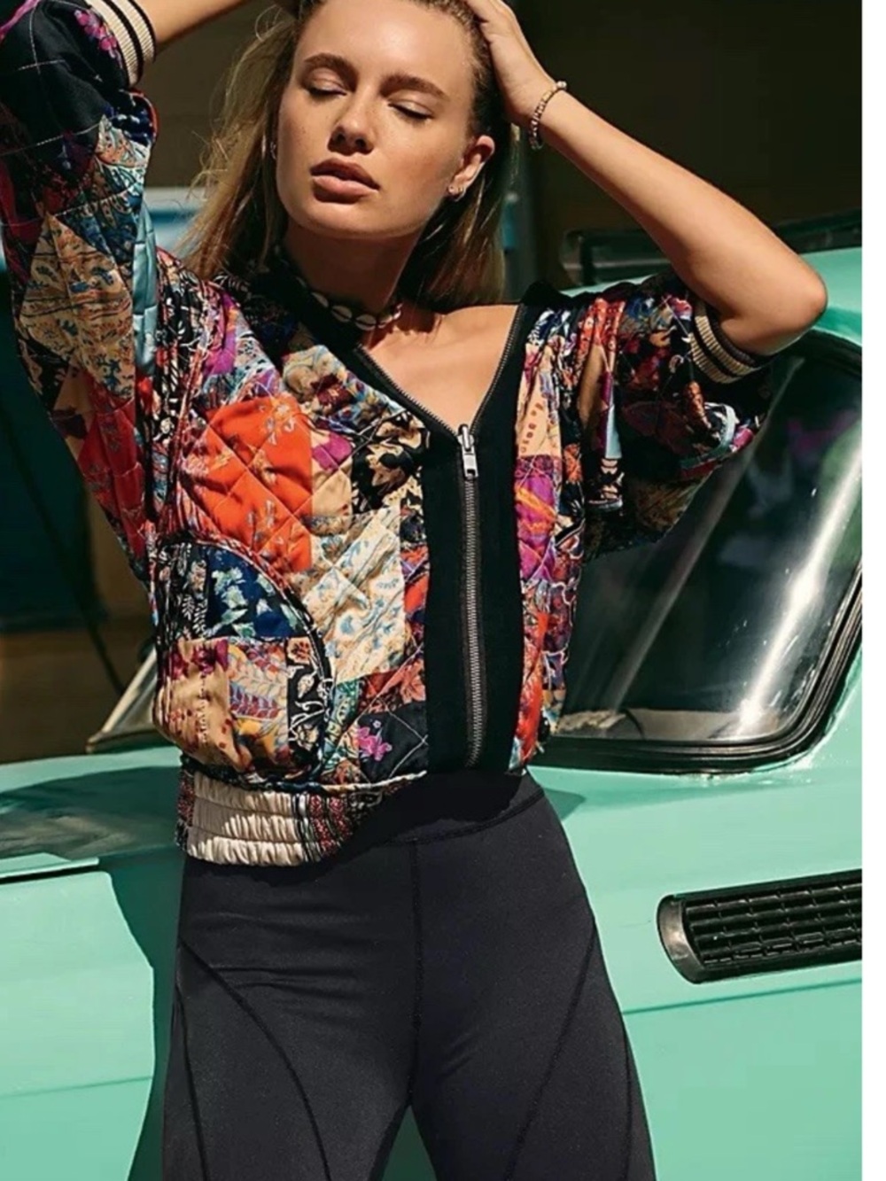Free People Pandora Bomber Patchwork Jacket Reversible Zip Up.  $248